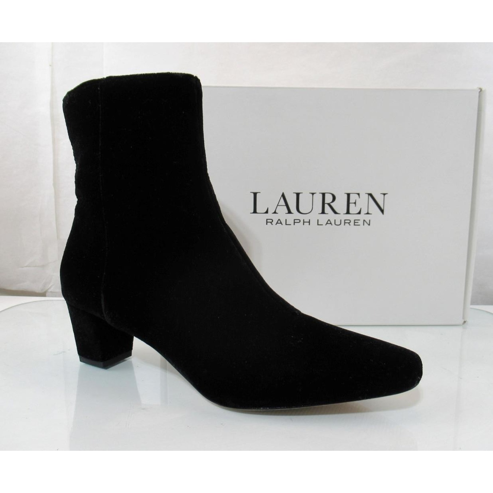 Lauren Ralph Lauren Willa Velvet Dress Booties Ankle Boots Zipper Black Size 8